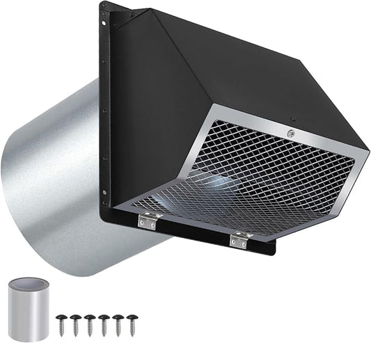 8 Inch Hooded Wall Vent with Screen and Damper,Exterior Wall Exhaust Vent Cover Cap, Wall Mount Exhaust Vent for Kitchen Range Hood HVAC Duct Dryer Ventilation and Outdoor Air Exhaust,Galvanized Steel
