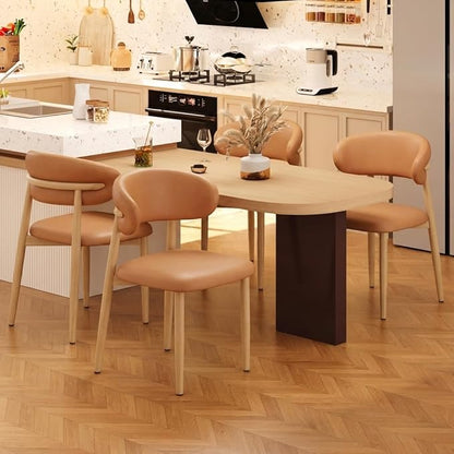 Kitchen Dining Chairs Set of 4 Modern Upholstered Leather Farmhouse Dining Room Chair with Metal Legs, Brown/Original