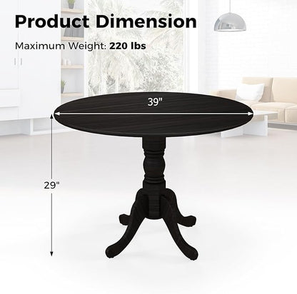 Giantex 39-Inches Round Dining Table for 4 - Rubber Wood Kitchen Table with Legs, 220 Lbs Capacity, Dinette Desk for Dining Room, Living Room, Restaurant (Black)