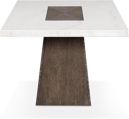 Furniture of America Rafferty Modern Solid Wood 70-inch Rectangle Dining Table with Genuine White Marble Tabletop and Tapered Pedestal Base, Seats up to 6, for Home Kitchen, Living Room, Dark Walnut