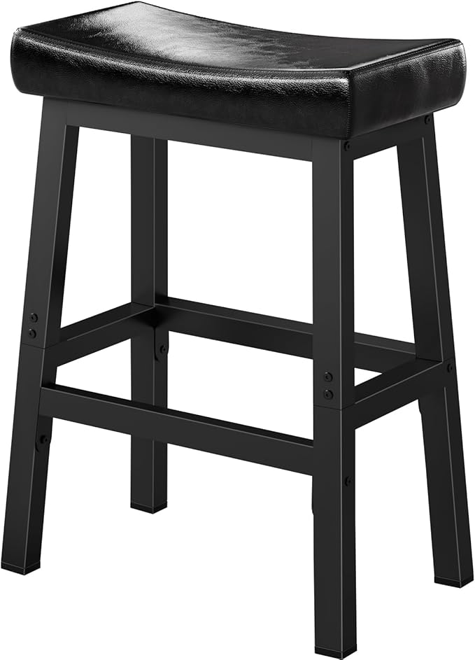 WINAZ 24 Inch Bar Stools for Kitchen Island, Kitchen Chairs Counter Height Stools with Footrest, Black Saddle Leather Barstools Heavy Duty for Dining Table Farmhouse Outdoor, 1 PC