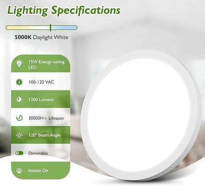 LED Flush Mount Ceiling Light Fixture, 100W Equivalent Modern Kitchen Recessed Ceiling Lamp 5000K Daylight White 15W 1200Lm 7 Inch Closet Round Surface Mount for Laundry Bedroom Hallway(Pack of 4)