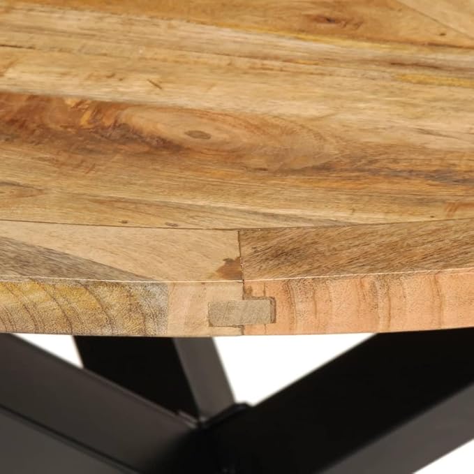 Solid Mango Wood Dining Table Round Rustic Finish with Metal Legs for Kitchen Dining Room Family Meals