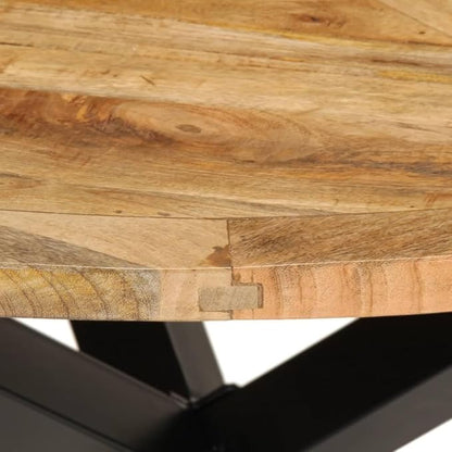 Round Dining Table for 4 Rustic Solid Mango Wood Small Kitchen Table with Black Metal Legs 43.3 inch Diameter Space-Saver for Dining Room Apartment or Kitchen Nook
