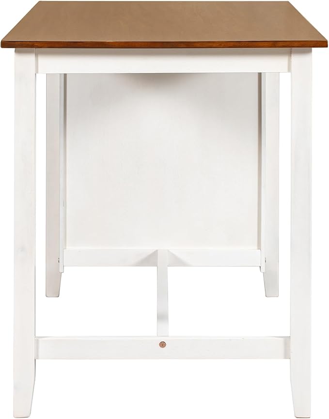 Counter Height Bar Table Set of 5, Rustic Farmhouse Cushion Chairs with X Backs and Footrest for Kitchen,Dinning Room (Walnut Tabletop+White Frame+Beige Fabric)