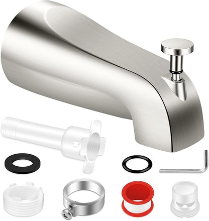 Universal Tub Spout with Diverter, Fits 1/2" Slip on Copper Pipe and 1/2" IPS & 3/4" IPS Threaded, Bathroom Tub Faucet Replacement, Bathtub Spout with Adapter and Hex Wrench (Brushed Nickel)