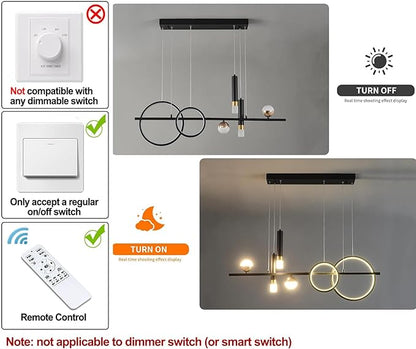 Siittoo Modern Chandeliers for Dining Room, Dimmable Led Linear Pendant Light with Remote Control, Black Gold Pendant Lighting Hanging Light Fixtures for Kitchen Island, Dining Room, Living Room (48W)