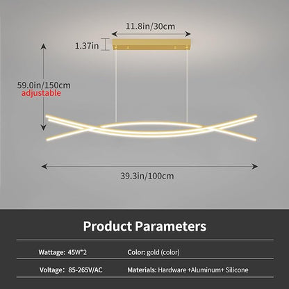 Modern Ceiling Chandelier Light, 39IN Gold Pendant Light Fixtures with Remote Control 3000k-6500K Adjustable Color Temperature, Aluminum Island Lighting Lamp for Dining Room, Living Room, Island