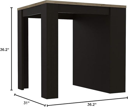 Modern Dining Table Kitchen Island with Three Side Shelves Sturdy Stable Easy Clean Adjustable Counter Console Living Room Luxury Decor,Black