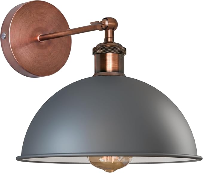 Dome Metal Wall Sconce, 180° Adjustable Industrial Wall Lamp for Bedside, Study, Kitchen, and Living Room Décor. (Grey_)
