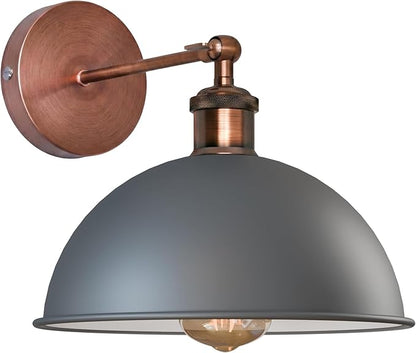 Dome Metal Wall Sconce, 180° Adjustable Industrial Wall Lamp for Bedside, Study, Kitchen, and Living Room Décor. (Grey_)