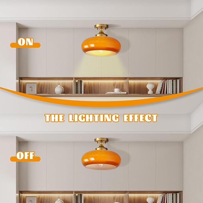 Vintage Glass Flush Mount Ceiling Light - 2 Pack Orange Light Fixture Ceiling Mount with Seeded Glass Vintage Design Rustic Ceiling Light Fixture for Closet Entryway Farmhouse
