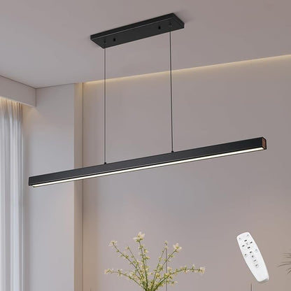 LED Linear Pendant Light Fixtures, 47'' Black Dimmable Island Light with Remote, 3000k-6000K Adjustable Color Temperature, Aluminum Chandelier Lamp Fixture for Kitchen, Dining Room, study room