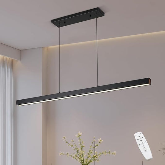 LED Linear Pendant Light Fixtures, 47'' Black Dimmable Island Light with Remote, 3000k-6000K Adjustable Color Temperature, Aluminum Chandelier Lamp Fixture for Kitchen, Dining Room, study room