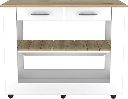 GOWE Nadina 4-Door 2-Drawer 2-Piece Kitchen Set, Kitchen Island and Kitchen Pantry White and Light Oak