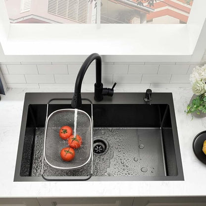 30 Black Kitchen Sink Drop In- Wesliv 30x18 Drop In Black Stainless Steel Kitchen Sink Single Bowl Overmount Deep Sinks with Bottom Rinse Grid&Soap Dispenser