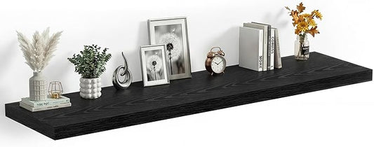Heimlove 12 Inch Deep Floating Shelves, 55 x 12 inches Long Wall Shelf, Large Extra Display Shelf & Storage Shelf, Rustic Wood Wall Shelves for Fireplace Mantel, Set of 1(Black)