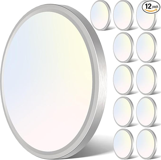 libtit 7 Inch Nickel Brushed Flush Mount Ceiling Light, 15W Ceiling Light Fixture,3000K/4000K/6500K Color Selectable,Ultra-Thin Round Ceiling Lighting Fixture for Bedroom Kitchen Pantry, 12 Pack