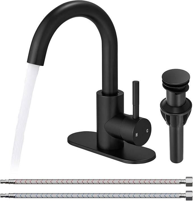 Fransiton Bathroom Faucets, Bar Sink Faucet Single Hole for Bathroom Kitchen Campers with Pop-Up Drain Hose, Suitable for Farmhouse Vanity Lavatory