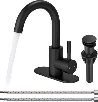 Fransiton Bathroom Faucets, Bar Sink Faucet Single Hole for Bathroom Kitchen Campers with Pop-Up Drain Hose, Suitable for Farmhouse Vanity Lavatory
