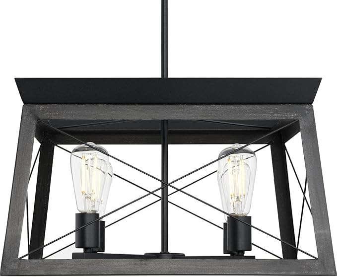 Progress Lighting 4 Light Chandelier, Rustic Farmhouse Style Modern Hanging Light Fixture for Kitchen and Dining Room, Briarwood Collection, Textured Black