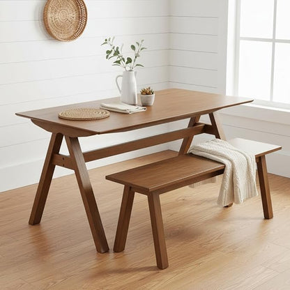 LukeAlon Solid Wood Dining Table 4-6-Seater 59" Large Farmhouse Kitchen Table, Heavy Duty Rustic Style, Natural Wood Dining Room Table for Home, Easy Assembly, Walnut