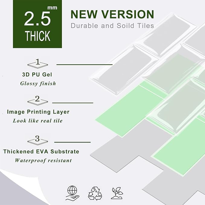 STICKGOO 10-Sheet Backsplash Peel and Stick Subway Tile, Self Adhesive Vinyl Wall Tiles, Stick on Backsplash for Kitchen and Bathroom(Thicker Design, Light Sage)