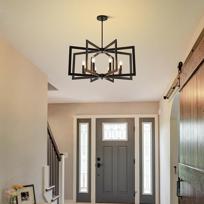 27.6"Modern Black Chandelier for Dining Room, 8-Light Easy To Install Farmhouse Dining Room Light Fixture Over Table, Industrial Hanging Pendant Lights for Kitchen Island, Living Room, Foyer, Entryway
