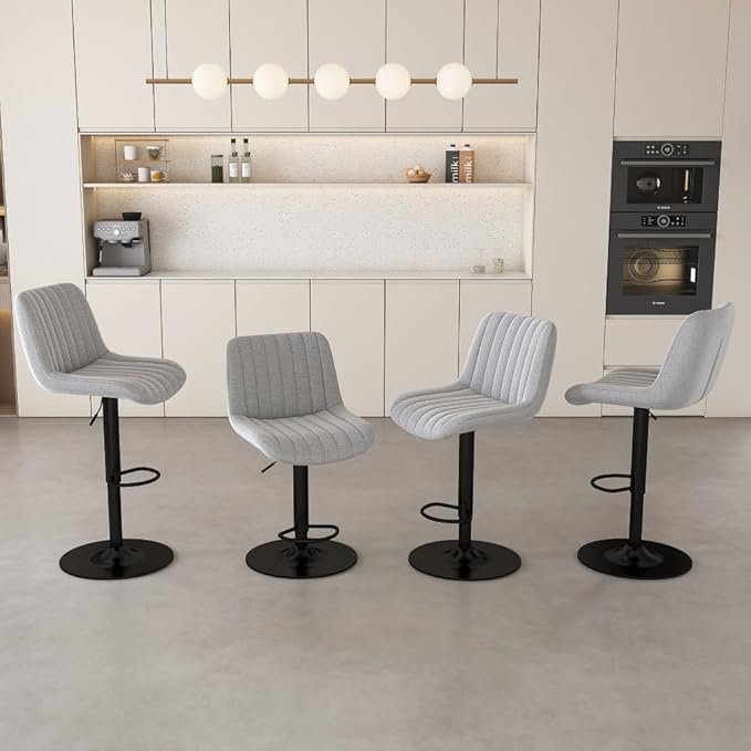 63 Inch Kitchen Island with 4 Deep Brown Bar Stools – White Marble Countertop, Integrated LED Lighting & Grille Design, Multi-Functional Breakfast Bar for Dining Rooms, (2Grey bar stools)