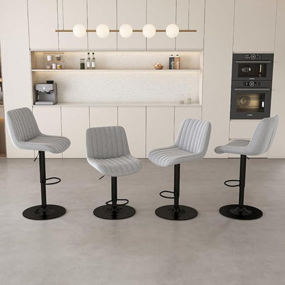 63 Inch Kitchen Island with 4 Deep Brown Bar Stools – White Marble Countertop, Integrated LED Lighting & Grille Design, Multi-Functional Breakfast Bar for Dining Rooms, (2Grey bar stools)