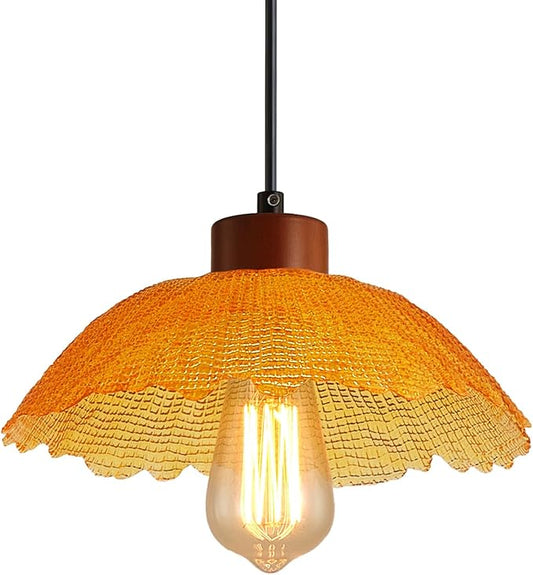 ANYLOVE Vintage Hammered Amber Glass Pendant Light, 11inch Gradient Petal Ceiling Hanging Lamp. Adjustable for Kitchen Island, Dining Room, Bedroom, Hallway, Farmhouse