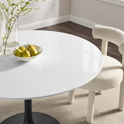 Modway Lippa 47" Round Wood Dining Table, White Top, Black Base