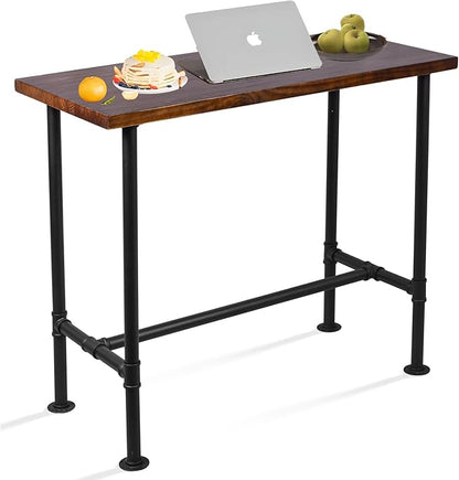 Diwhy 5 Piece Bar Table and Barstool Set Industrial Rectangular Pipe Dining Pub Bar Desk and Kitchen Counter Height Adjustable Stool with Backrest Black(1 Table + 4 Chairs)