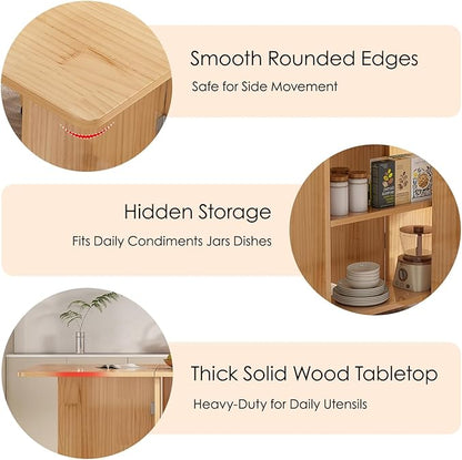 Kavie Solid Wood Folding Dining Table with Wheels, Expandable Mobile Kitchen Island with Storage Shelf, Space Saving Table for Apartment Living Room (Natural,39.3" L*23.6" W*29.5" H)