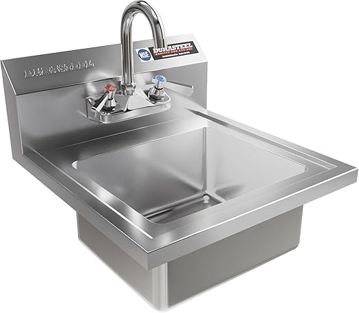 DuraSteel Commercial Hand Wash Sink - NSF Commercial Hand Sink Faucet Included 12x10 Basin - Restaurant Wall Mount Stainless Steel Kitchen Handwashing Sinks Station - Mounted Handwash Sinks, Washing