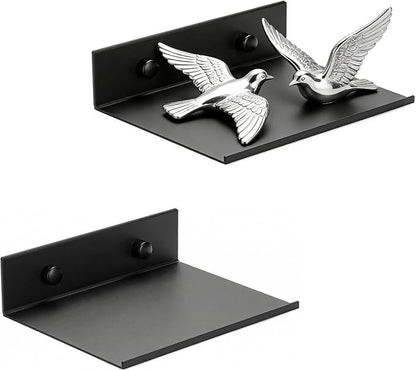 Z metnal 2 Pack 6 Inch Metal Floating Shelves with Safety Lip, Small Wall Mounted Shelf Holds Up to 5 Lbs, Matte Black Lightweight Display Ledge with Hidden Screw Caps for Bathroom, Bedroom