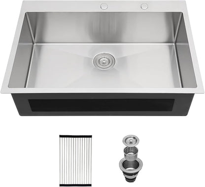 30 Drop In Kitchen Sink - Oumuch 30x22 Inch Kitchen Sinks Stainless Steel Single Bowl 16 Gauge Over Counter Topmount Sink Basin with Drain Assembly