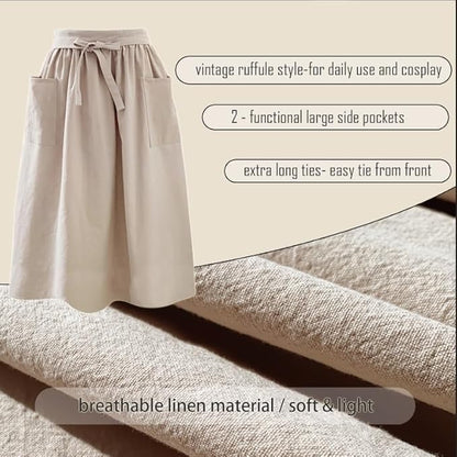 Cityelf Cotton Linen Half Apron for Women Vintage Waist Apron Ruffle Plain Bright Color for Cooking Painting Artwork