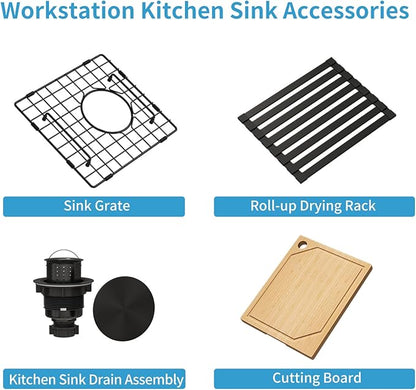 LQS Undermount Wet Bar Sink Black, Undermount Bar Sink Stainless Steel 13" x 15", Small 10" Deep Single Bowl Kitchen Sinks, Smart Workstation Ledge With Cutting Board For RV, Outdoor and Prep Use