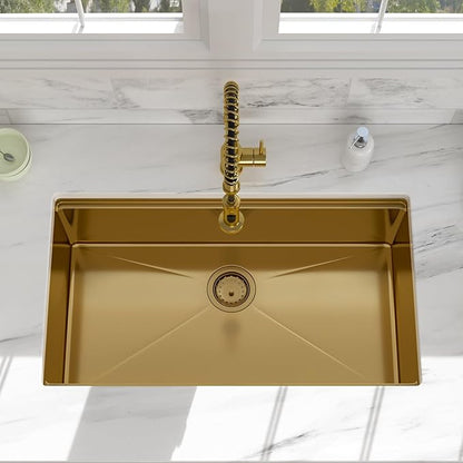 33x19 Undermount Gold Kitchen Sink - Beslend Stainless Steel Ledge Workstation Kitchen Sinks Gold Sink 16 Gauge Single Bowl Undermount Basin
