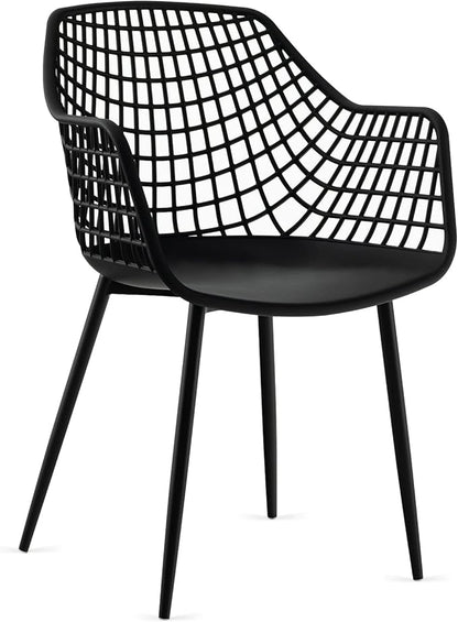 Giantex Modern Dining Chairs Set of 4 - Black Arm Chair with 15" High Backrest, Powder-Coated Metal Legs, Anti-Slip Foot Pads, Max Load 265 lbs, Kitchen Dining Room
