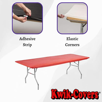 Kwik-Covers 6' Rectangle Plastic Table Covers 30" x 72", Bundle of 5 (Red)