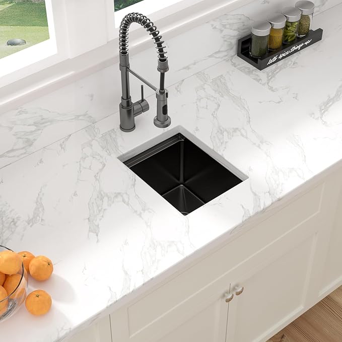Sarlai 12 Black Bar Sink - 12 x 15 Inch Undermount Workstation Bar Prep Sink Gunmetal Black Undermount Single Bowl Small Bar Outdoor 16 Gauge Stainless Steel RV Kitchen Sinks Basin