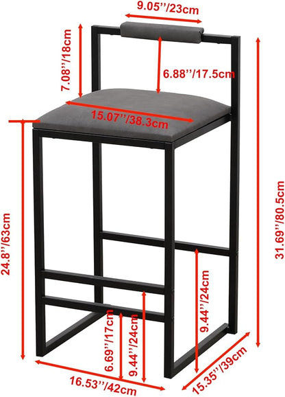 Set of 2 Counter Height Barstools Kitchen Island Stools with Back Modern Armless Metal Legs & PU Upholstered Chairs,for Living Room
