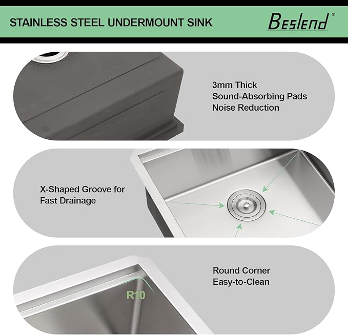 23 Undermount Kitchen Sink - Beslend 23x19 Inch Under Counter Sinks Stainless Steel Ledge Workstation Sink 16 Gauge Single Bowl 10 Inch Deep Kitchen Basin