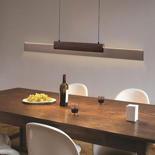 Y'INSP 47" Wood Linear Pendant Light, Wood Dinning Room Light Fixture LED Dimmable Kitchen Island Lighting Adjustable Linear Hanging Lights for Bar Pool Table Light 35W