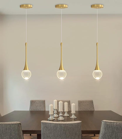Modern Kitchen Island Pendant Lights Dimmable LED Crystal Chandelier Hanging Pendant Chandelier Gold 3 Pack