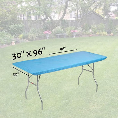 Kwik-Covers 10 Pack of Rectangular Plastic Table Covers - 6' Foot or 8' Foot Options - Indoor or Outdoor Fitted Table Covers (Table NOT Included) (Light Blue, 30" x 96" (8' ft))