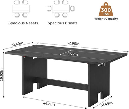 Jocoevol 63" Folding Dining Table for 4-6, Modern Dining Room Table with Large Foldable Tabletop, Wood Folding Table with Foldable Legs, Dinner Tables for Kitchen Dining Room (Black)