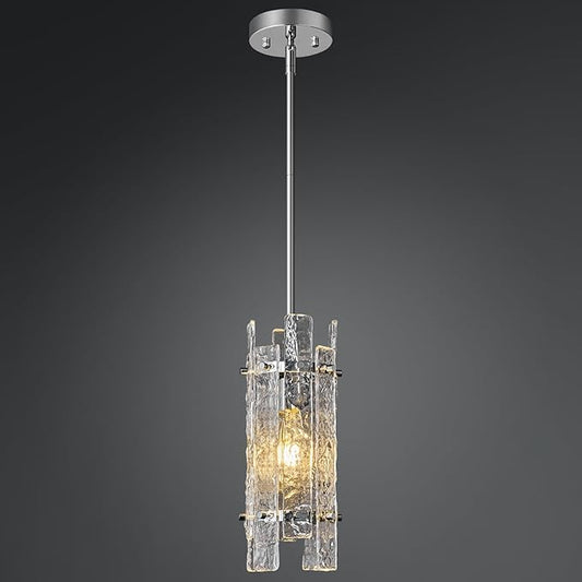 Modern Crystal Pendant Lighting Chrome Pendant Lights Mini Glass Chandeliers, Adjustable Pendant Light Fixture for Kitchen Island Bedroom Living Room Dining Room Corridor(1Pack)